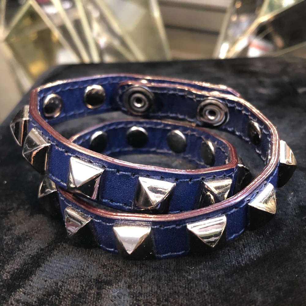 Rebecca Minkoff studded blue leather wraparound bracelet